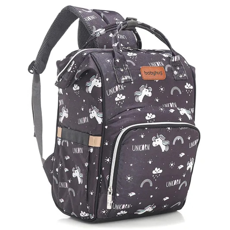 Babyhug Backpack Style Maternity Unicorn Print Diaper Bag – Black