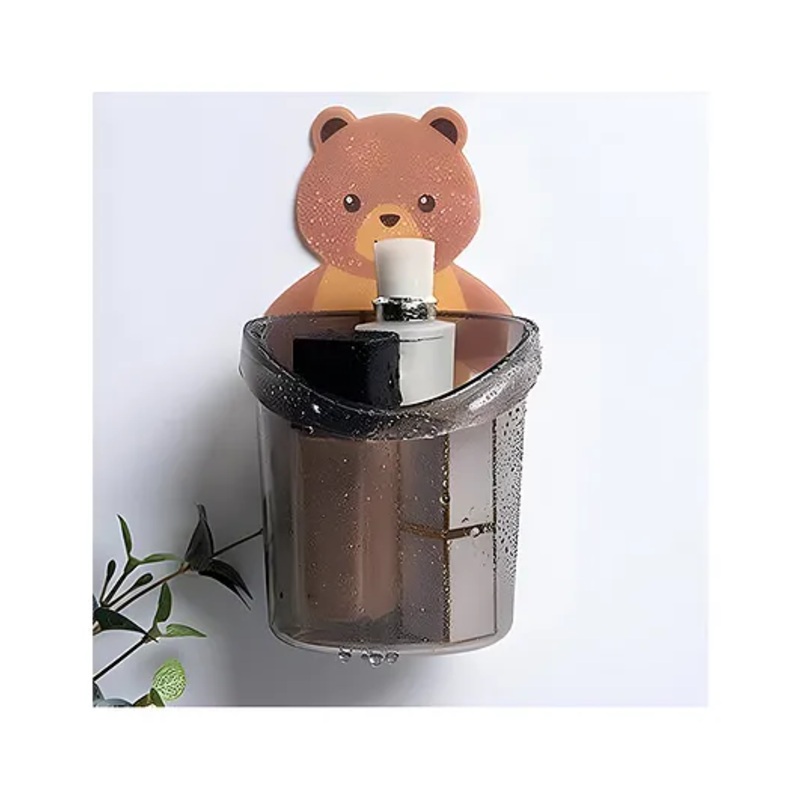 COZY VIBES Wall Mount Teddy Bear Toothbrush Holder Case for Keeping Toothpaste Self Adhesive Teddy Bear Shape Toothbrush Holder-PACK OF 1-COLOR MAY VARY