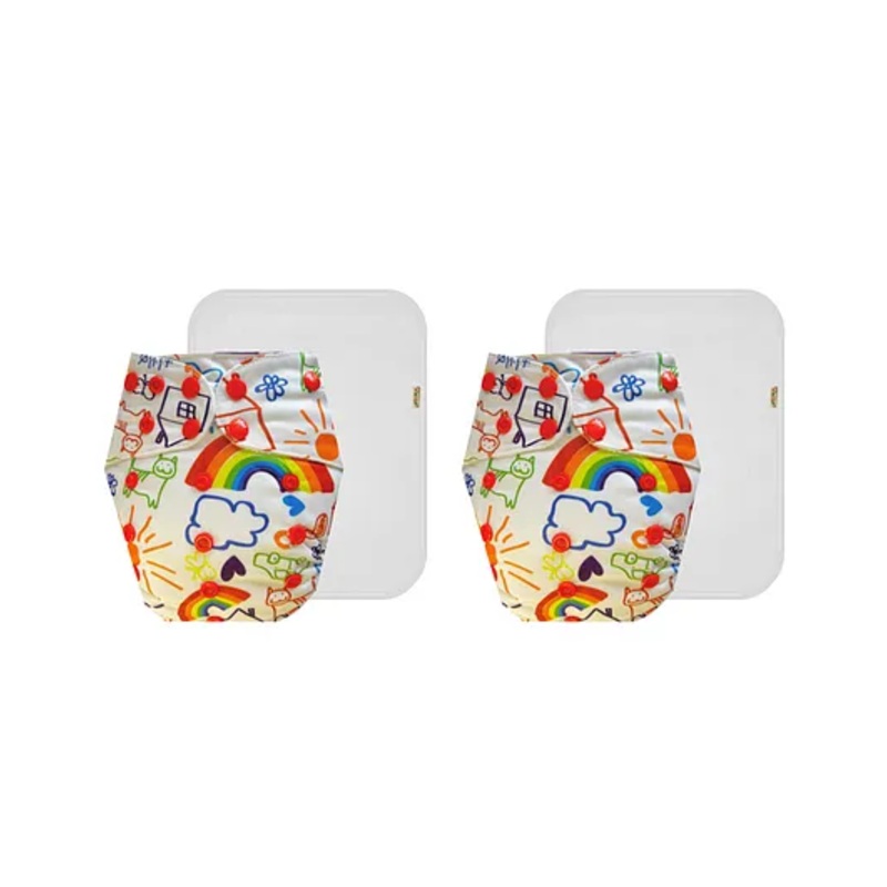 Dumbledo Cloth Diaper Reusable Adjustable Free Size Leak Proof Eco-Friendly Quick Dry Without Insert Pack of 2 – White