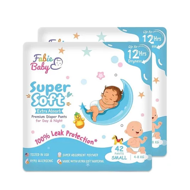 Fabie Baby Premium Diapers Small Size (42Pcs) 12 Hours Absorption Anti Rash diapers & Tested In USA – Pack of 2