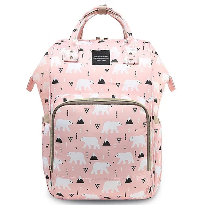 House of Quirk Diaper Bag Maternity Backpack Bear Print  –  Pink