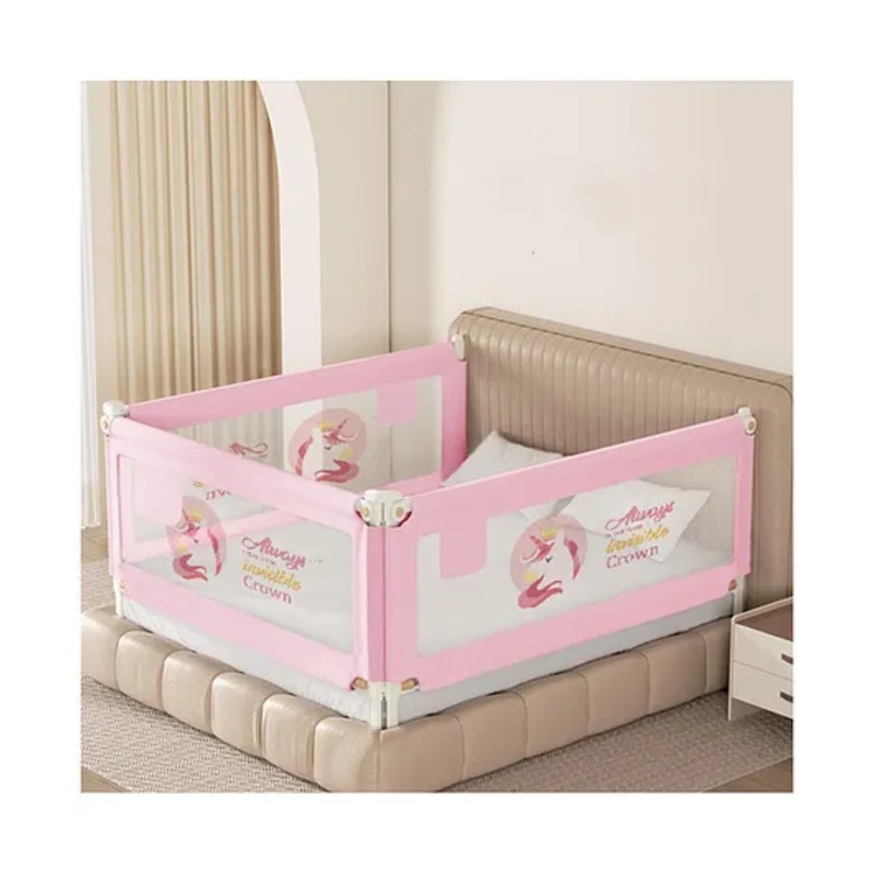 Kids Station Bed Safety Rail with Storage Pocket  3 Side, Pink (200 x 180 cm, Height 80 cm) Bed Fence for Infant Sleep Safety (6.6ft x 6ft) Patently Crafted