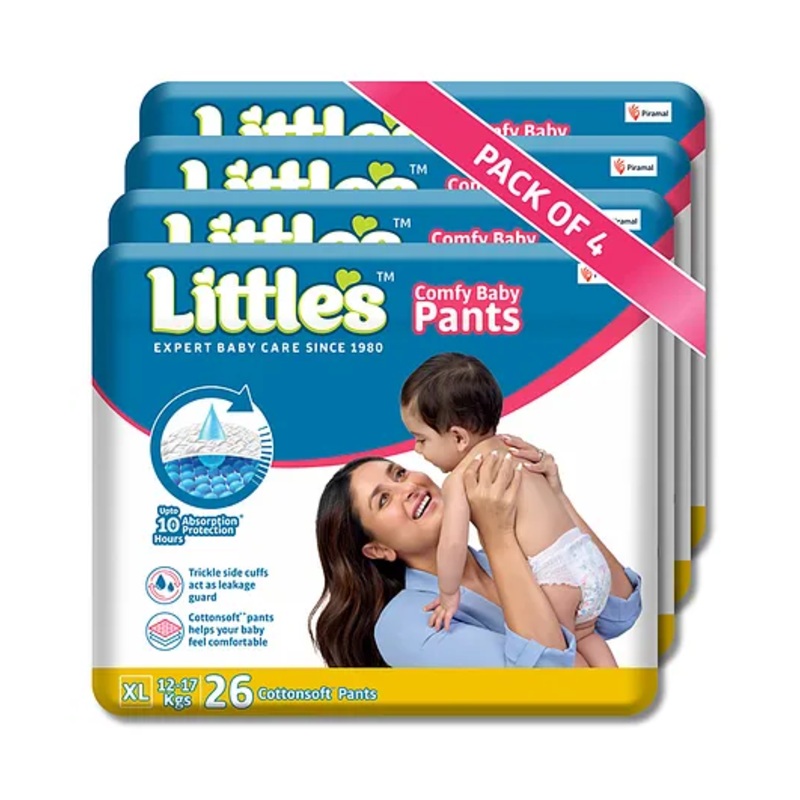 Little’s Cotton Soft Baby Diaper Pants with Leakage Guard Pack of 4 Size XL – 104 Diapers