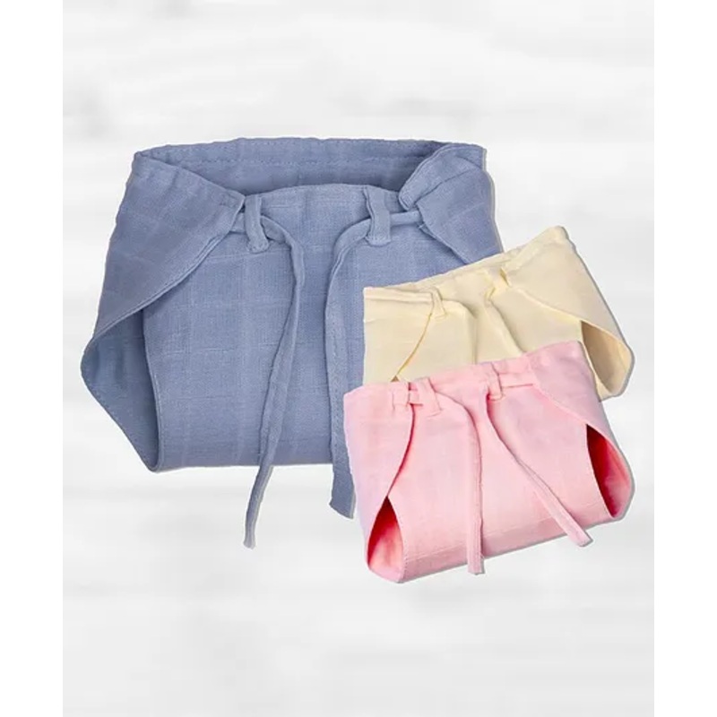 Lollipop Lane  Muslin Cloth Diapers with Adjustable Strings – Small (Multicolor) (Pack of 3)