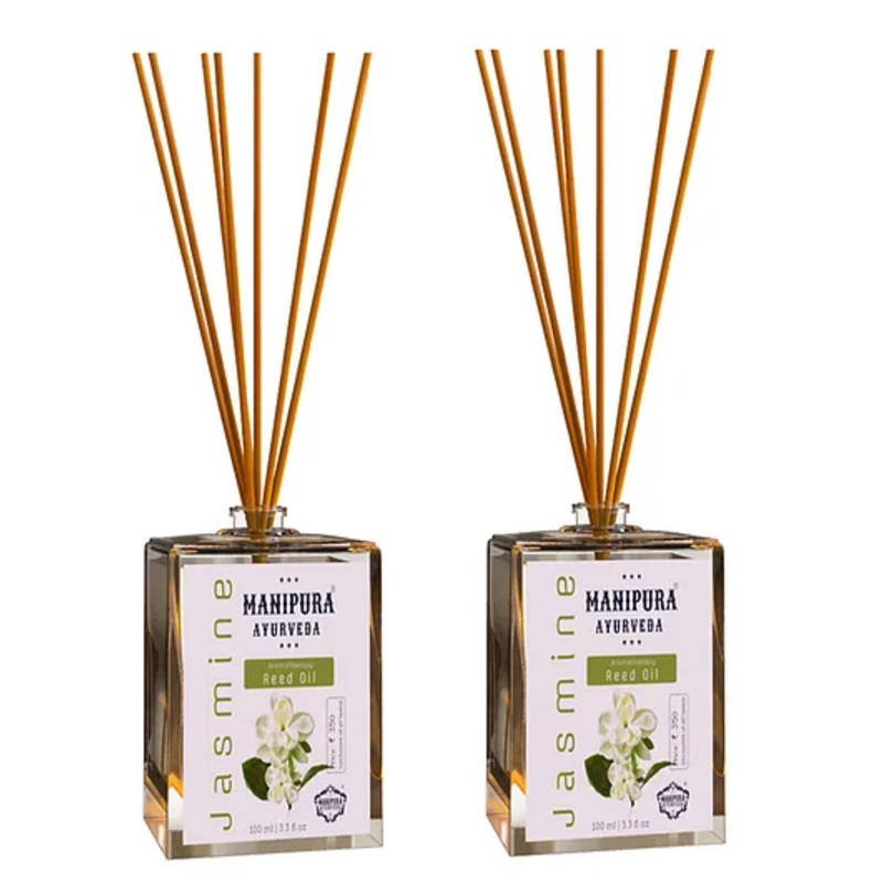 Manipura Ayurveda Aromatherapy Jasmine Reed Diffuser Set Pack of 2 – 100 ml Each