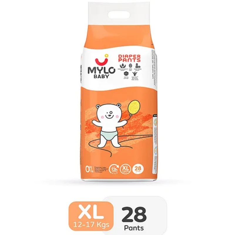 Mylo Baby Diaper Pants Extra Large XL Size 12-17 kgs with ADL Technology – 28 Count – 12 Hours Protection