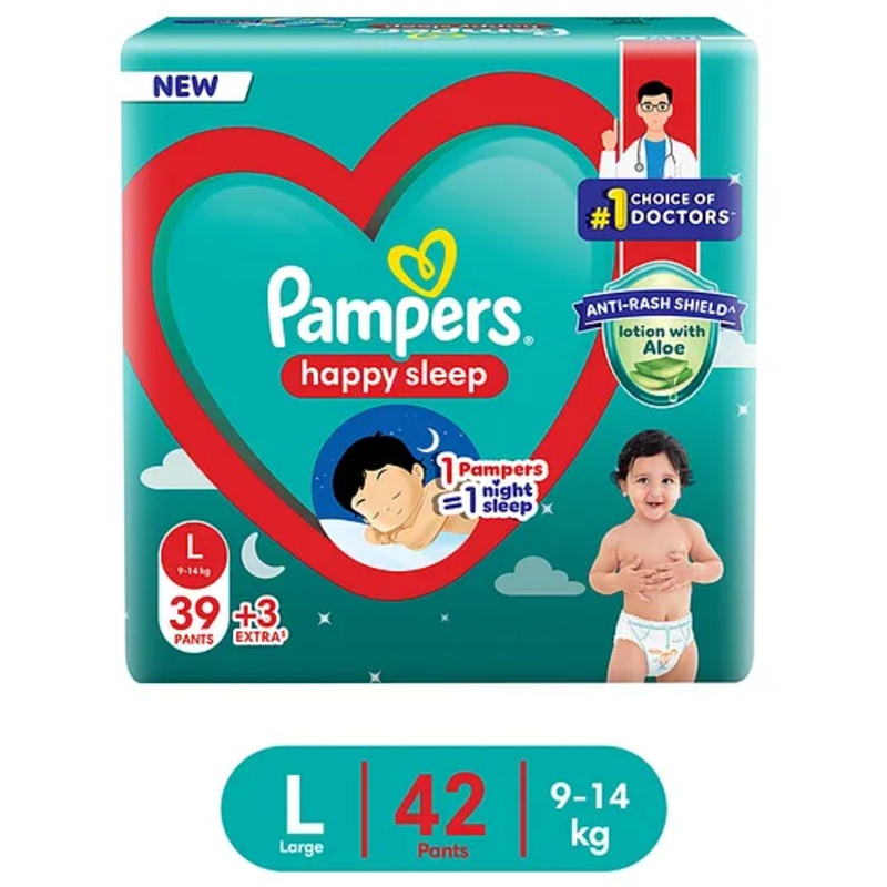 Pampers Happy Sleep Pant Style Baby Diapers 1 Pampers 1 Night Sleep with Anti Rash Shield Extra Large – 42 Pieces