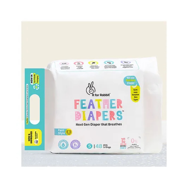 R for Rabbit Small S Size Premium Feather Diaper for Baby 5 to 9 kgs (48 Pack Offer)