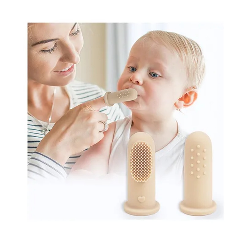 R for Rabbit Tiny Smiles Silicone 2 in 1 Gummy Finger Brush & Tongue Cleaner with Storage Case – Beige