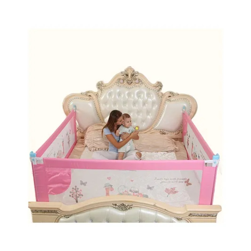 Safe-O-Kid Adjustable Washable Premium Designer Bedrail 182 cm Pack of 3 – Light Pink