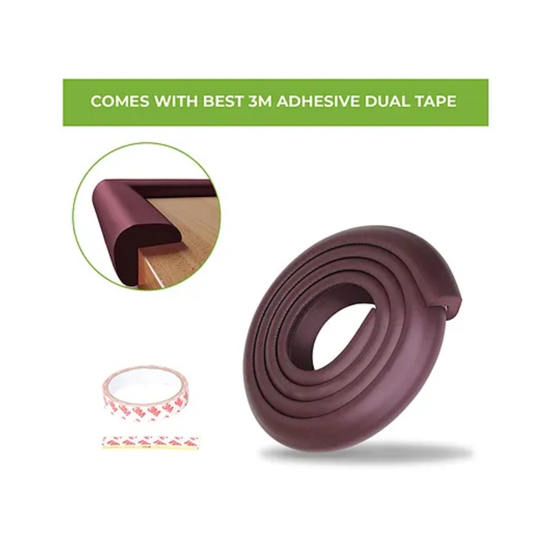 Safe-O-Kid Baby Safety 2 Meter (6.5 feet) Edge Guard with strong 3 M adhesive, Edge and Corner Protectors, BPA FREE, Non-Toxic, Easy to Install, Impact Cushion for Tables, Desks, and Furniture (Brown)