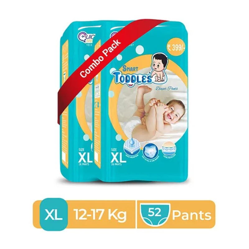 SMART TODDLES Baby Diaper Pants 52 (Size – XL) Combo of 2 With Quick Absorption Technology and Extra Protection | Easy to Pull Up and Remove