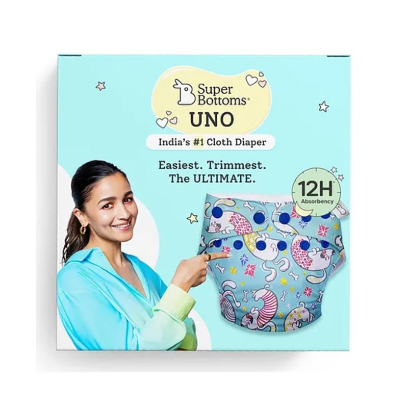 SuperBottoms Freesize UNO Cloth Diaper (3M – 3Y) Reusable with 1 Dry Feel Pad & 1 Booster Pad, Absorbs 4-5 Pees – Paw-sitively Happy