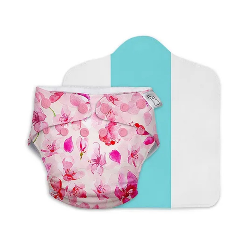 SuperBottoms Freesize UNO Cloth Diaper (3M – 3Y) Reusable with 1 Dry Feel Pad, Absorbs 4-5 Pees – Cherry Blossom