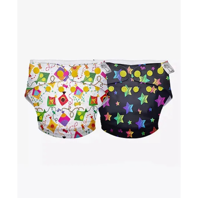 SuperBottoms Swimming Diapers for Babies & Toddlers – Washable, Reusable & Adjustable Swim Diapers | Pack of 2 | Coloured Skies & Rainbow Twinkles