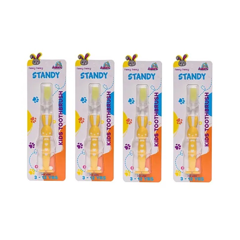 Adore Standy Kids Toothbrush With Safety Case Pack of 4 – Yellow