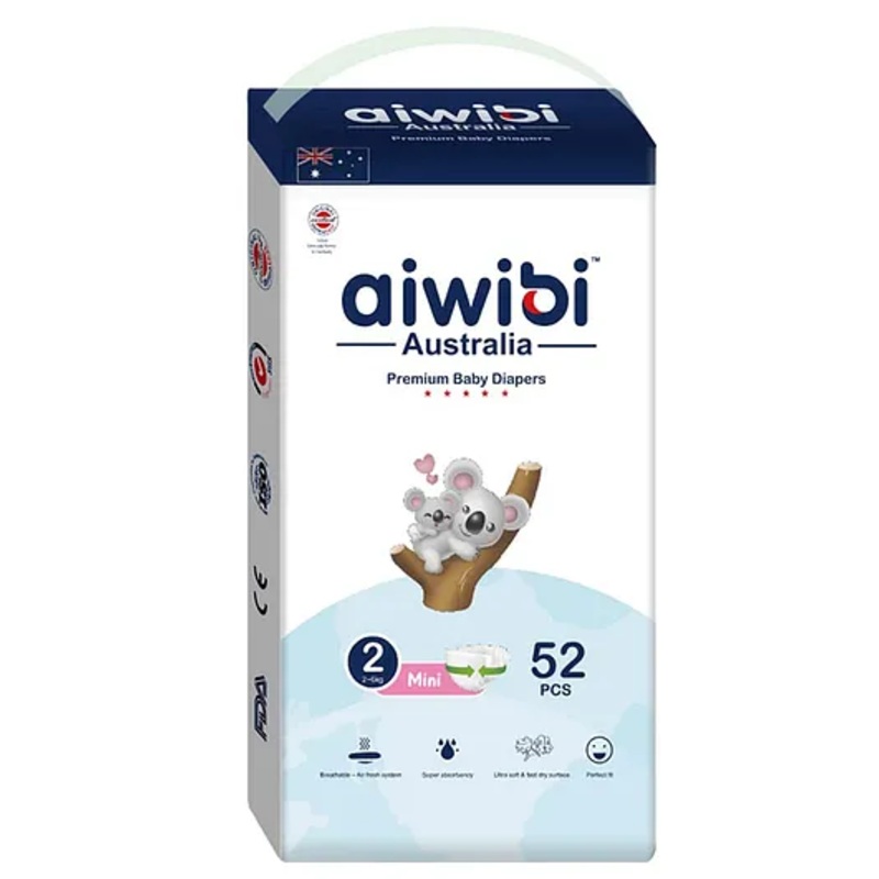 Aiwibi Premium Baby Diaper Tape Style Size Small (S) – 52 Pieces