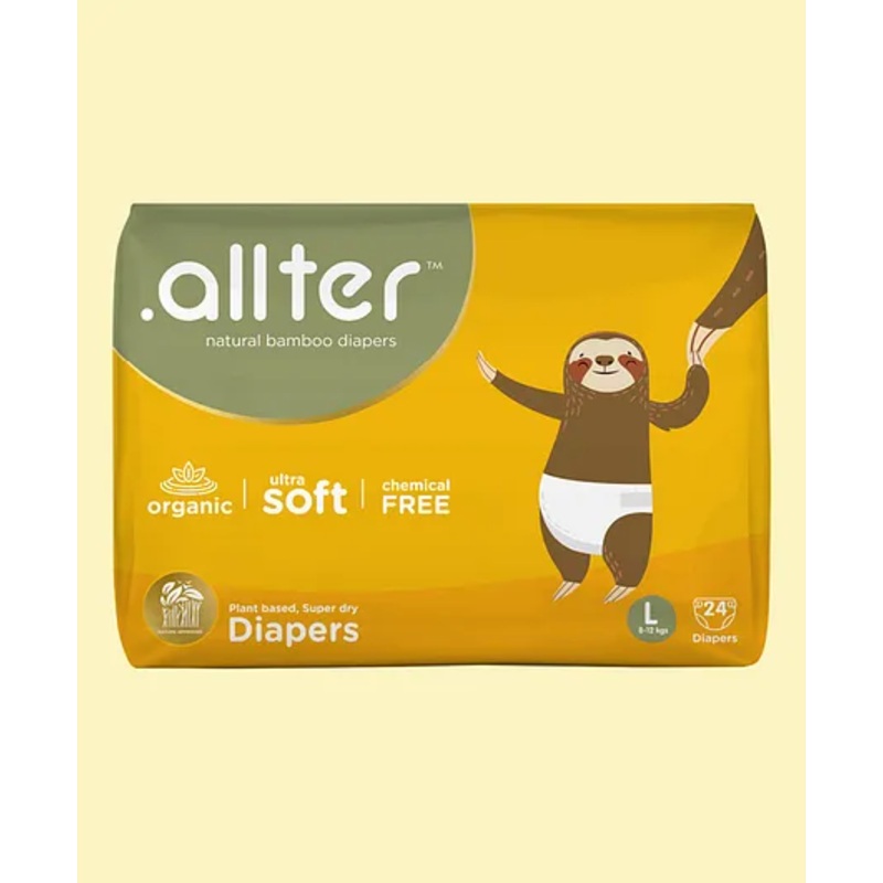 Allter Organic Bamboo Explorer  Print Taped Diapers For Large Size – 24 Pieces