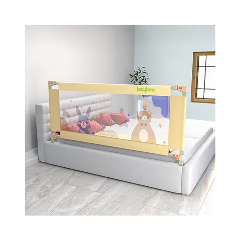 BAYBEE Baby Bed Rail Guard for Baby Toddlers Safety –  Portable Kids Bed Rail Safeguard Fence with 28 Adjustable Height | Foldable Single Side Bed Protector for Newborn Baby (Beige –  200x80cm)