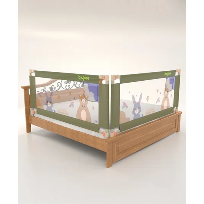 BAYBEE Baby Bed Rail Guard for Baby Toddlers Safety, Portable Kids Bed Rail Safeguard Fence with Adjustable Height | Foldable Single Side Bed Protector for Newborn Baby (Pack of 2, Dark Green, 180x80cm)