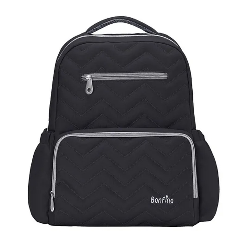 Bonfino Zig Zag Textured Free Size Diaper Backpack – Black