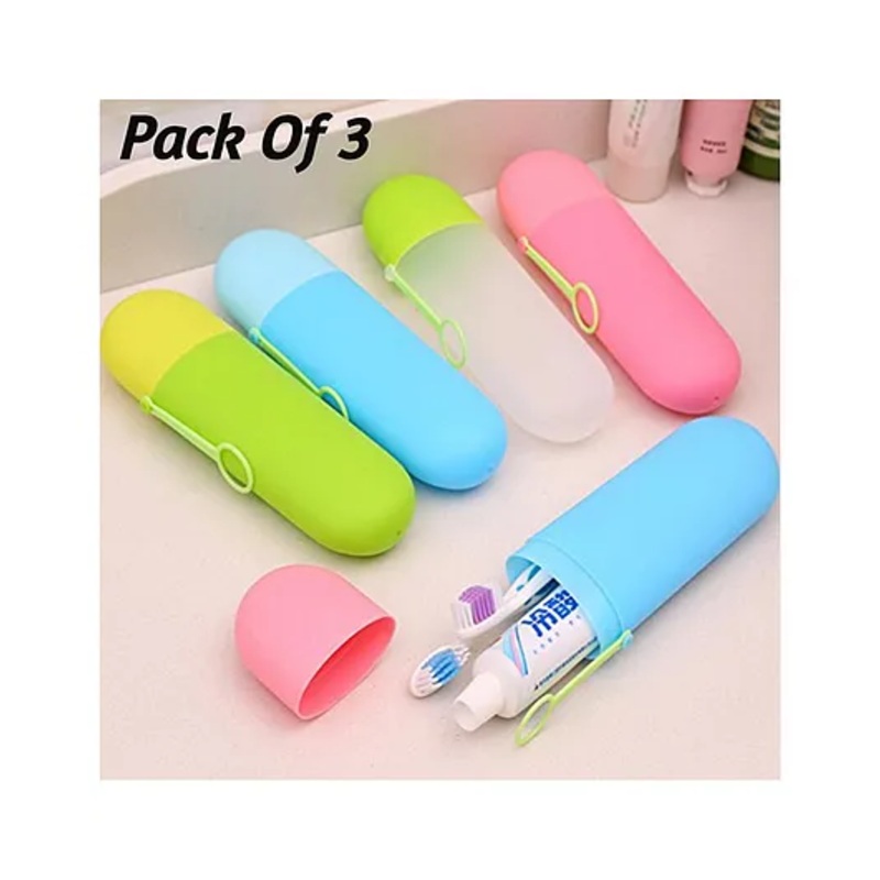 BOXOT IMPEX Plastic Unequetrend Travel Toothpaste Toothbrush Holder Cover Cap Case Storage Cup Outdoor Holder(color may vary) Pack of 3