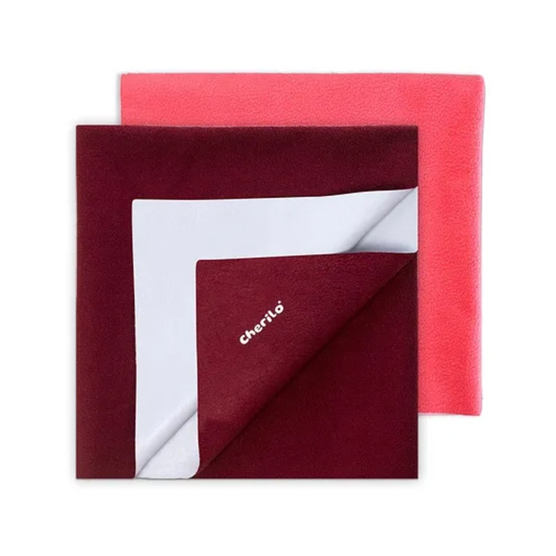 Cherilo Waterproof Baby Bed Protector Sheet Medium Pack of 2 -Maroon & Salmon Rose