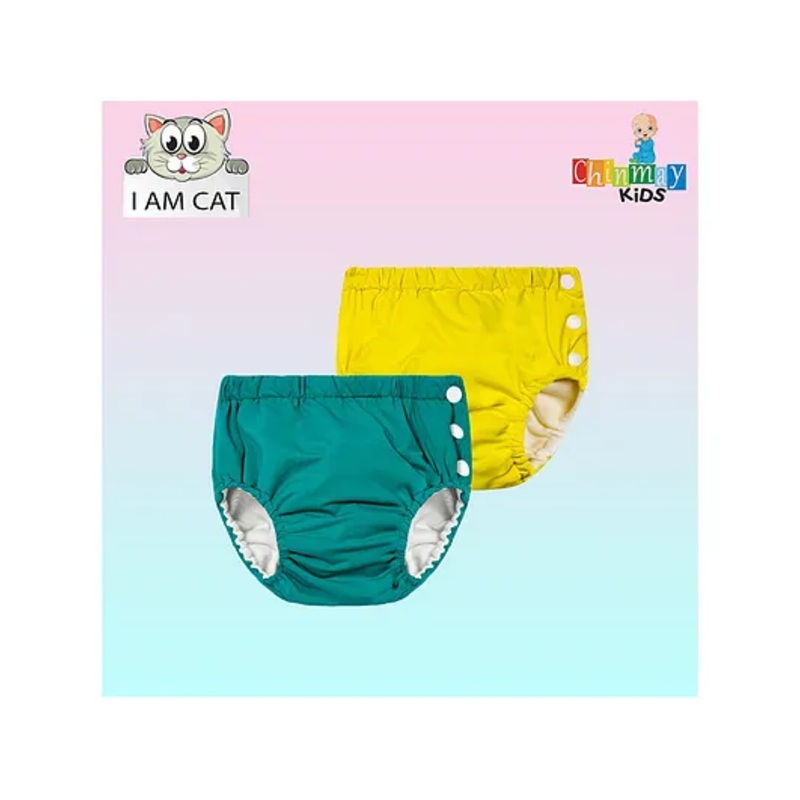 Chinmay Kids Reusable Swimwear Diaper Pants Set Of 2  – Green & Yellow