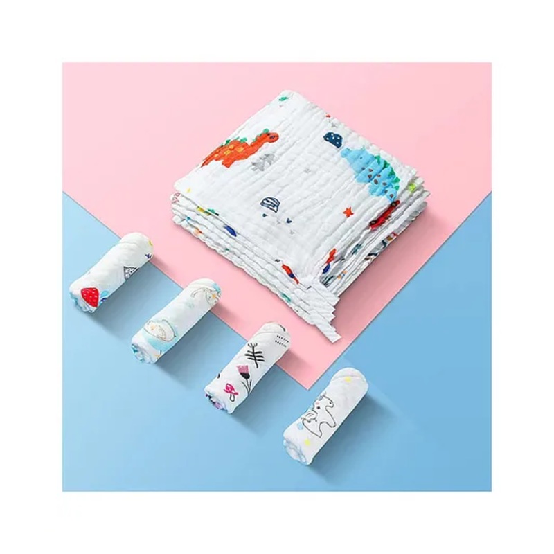 Elementary Reusable Muslin Cotton Square Nappy Set Large Pack of 4 – Multicolor (Print May Vary)