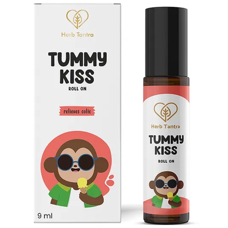 Herb Tantra Tummy Kiss Roll On, Natural Essential Oils for Colic Relief, Stomach Pain Relief for Kids 3+ Months