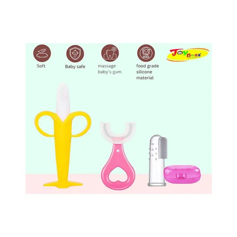 Joy Buzz Silicone Toothbrushes Pack Of 3 – Pink & Yellow