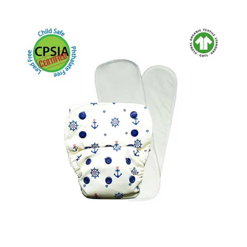 Kindermum Anchor Nano Aio Cloth Diaper With 2 Organic Cloth Inserts – White