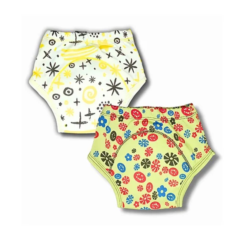 Kindermum Organic Cotton Padded Underwear for Babies 5-18M within 7-11 Kgs | Potty Training Pants| Non Messy Diaper Free Time | Pack of 2 | Block Print