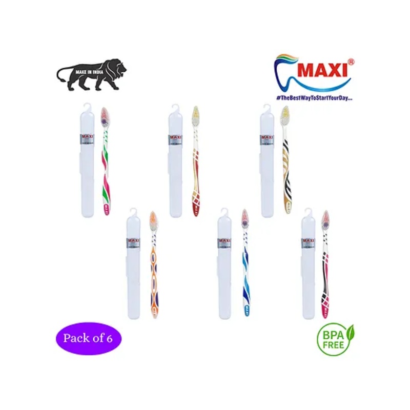 MAXI Toothrushes Travel Pack of 6 – Multicolour
