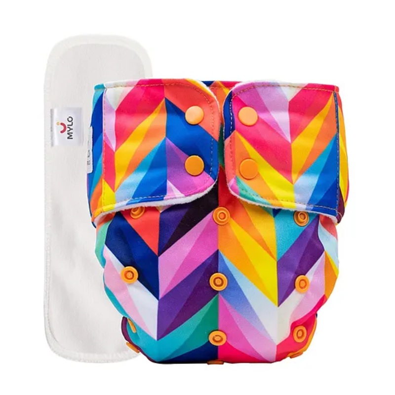 Mylo Baby Freesize Adjustable Cloth Diapers with 1 Free Insert Oeko Tex Certified Pack of 1 Rainbow Print – Multicolour
