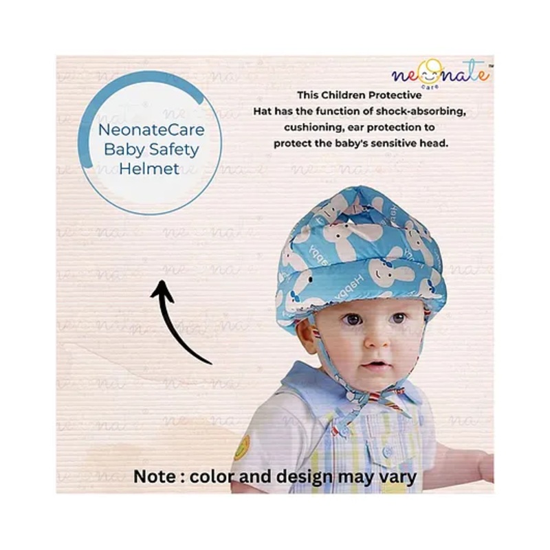 NeonateCare Baby Helmet Baby Head Protector –  Adjustable Size for Baby Learning to Walk or Run –  Soft Safety Helmet (Blue Smiley Print Helmet)