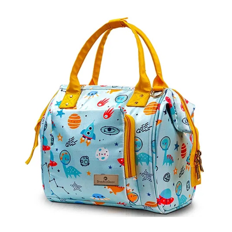 StarAndDaisy Bag for Mothers for Travel, Newborn Baby Diaper Bags with Multiple Pockets, Back Opening, Waterproof Pocket, Dinosaur Print – Sky Blue