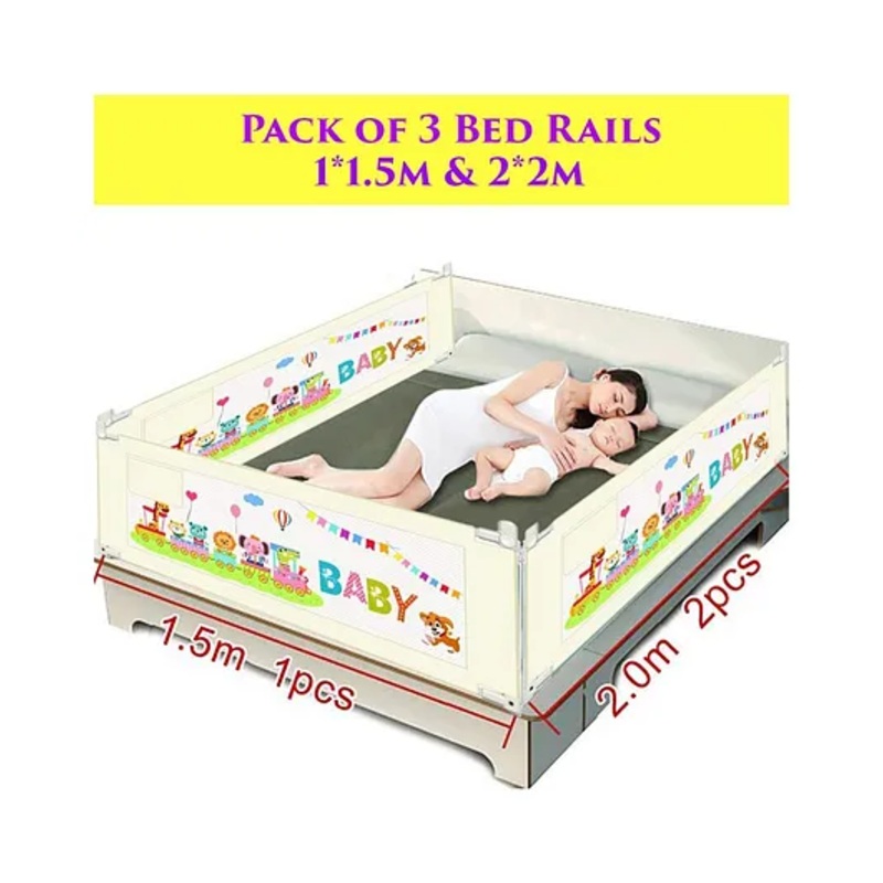 Syga Pack Of 3 Baby Bed Rail 2.0 m x 2 Pieces & 1.5 m x 1 Piece – Cream