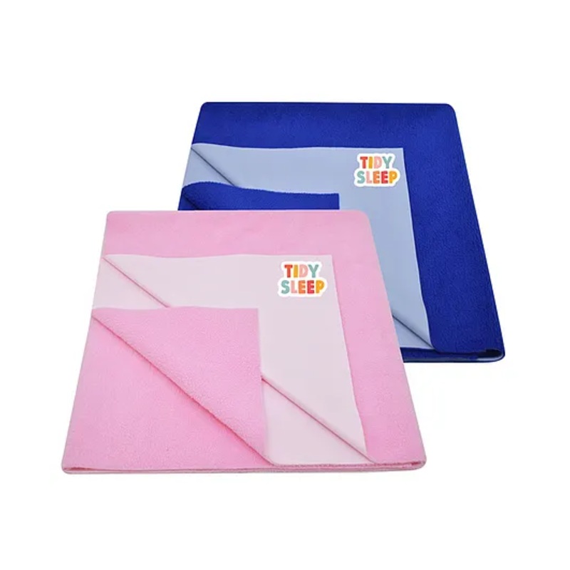 TIDY SLEEP  Waterproof Baby Bed Protector Dry Sheet For New Born Babies- Baby Pink & Royal Blue  Pack of 2 (Small)  L 70 x B 50 cm