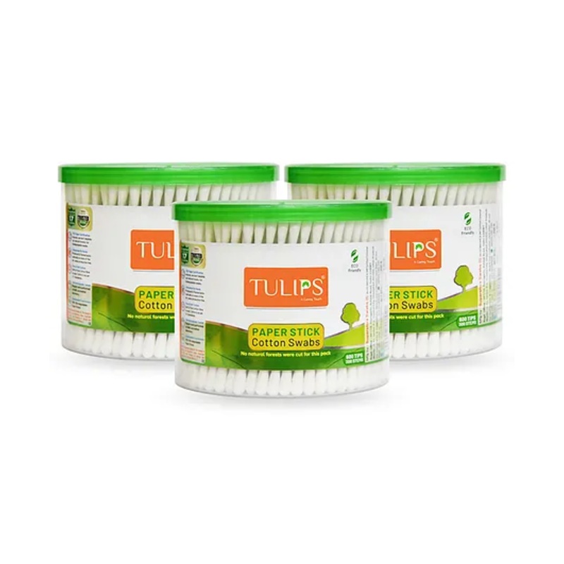 Tulips Biodegradable Cotton Buds Swabs Pack Of 3 – 300 Pieces Each