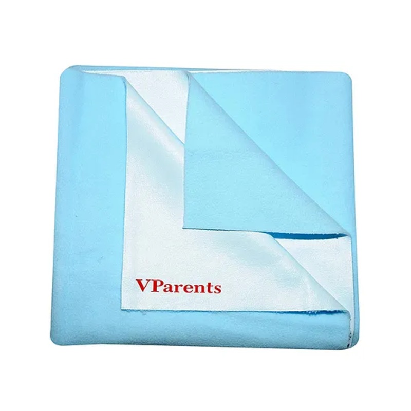 VParents Chubby Cheeks Water Proof Baby Bed Protector Reusable Dry Sheet Medium – Sky Blue