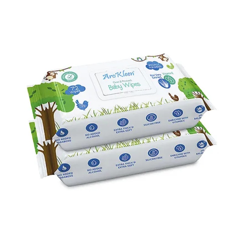 AROKLEEN Baby Wipes Aloe Vera & Vitamin E 144 Count Thick & Soft Wipes Gentle & Moisturizing Dermatologically Tested Pack of 2