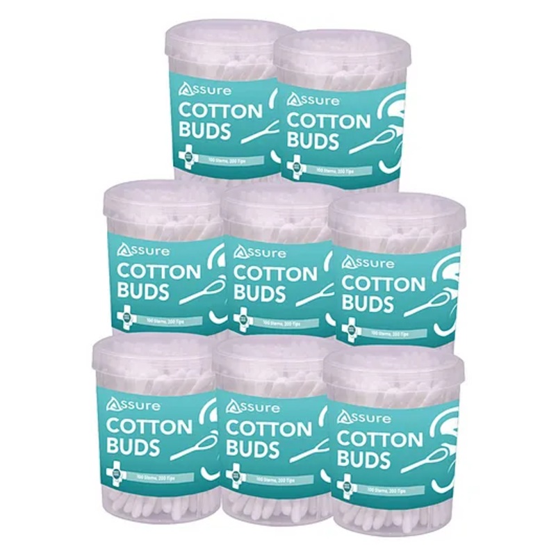 Assure Cotton Buds, Jar 100 Sticks Pack of 8
