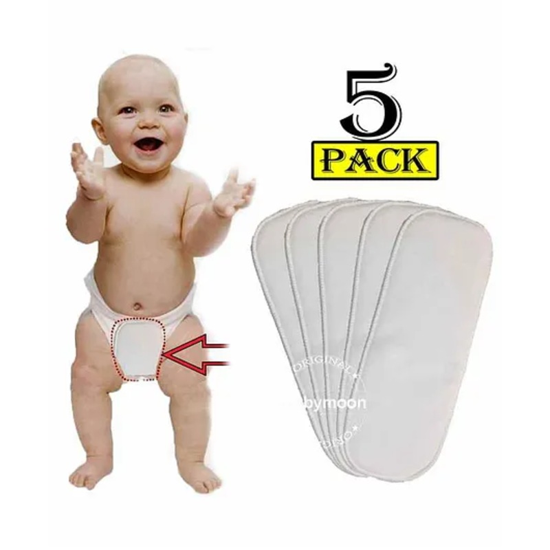 Babymoon Premium 3 Layers Wetfree Microfibre Reusable Cotton Diaper Nappy Insert White – Pack of 5