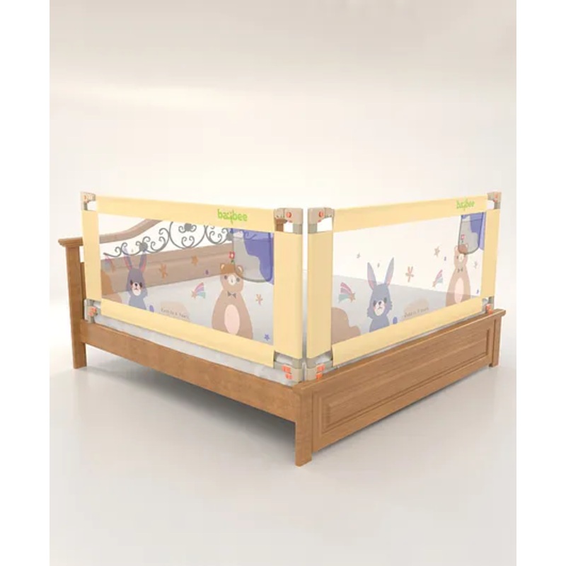 BAYBEE Baby Bed Rail Guard for Baby Toddlers Safety, Portable Kids Bed Rail Safeguard Fence with Adjustable Height | Foldable Single Side Bed Protector for Newborn Baby (Pack of 2, Beige, 180x80cm)