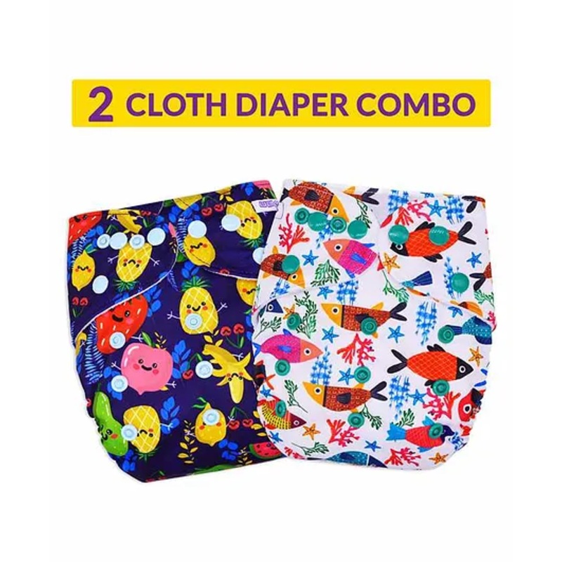 Bembika Reusable Cloth Diaper Fruit & Fish Print Set of 2 – Multicolor