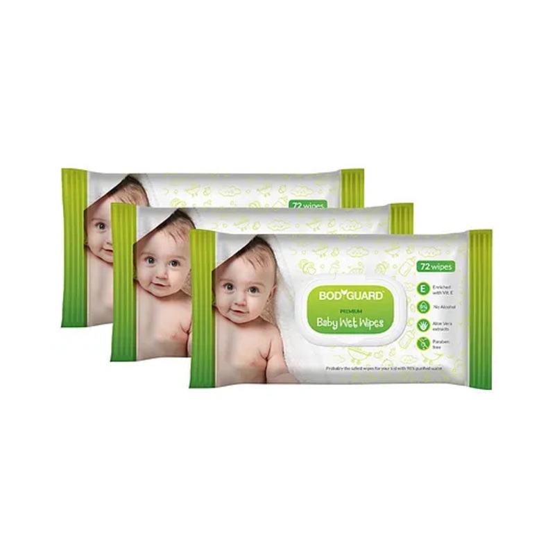 BodyGuard Premium Baby Wet Wipes – 216 Wipes (3 Pack – 72 Each)