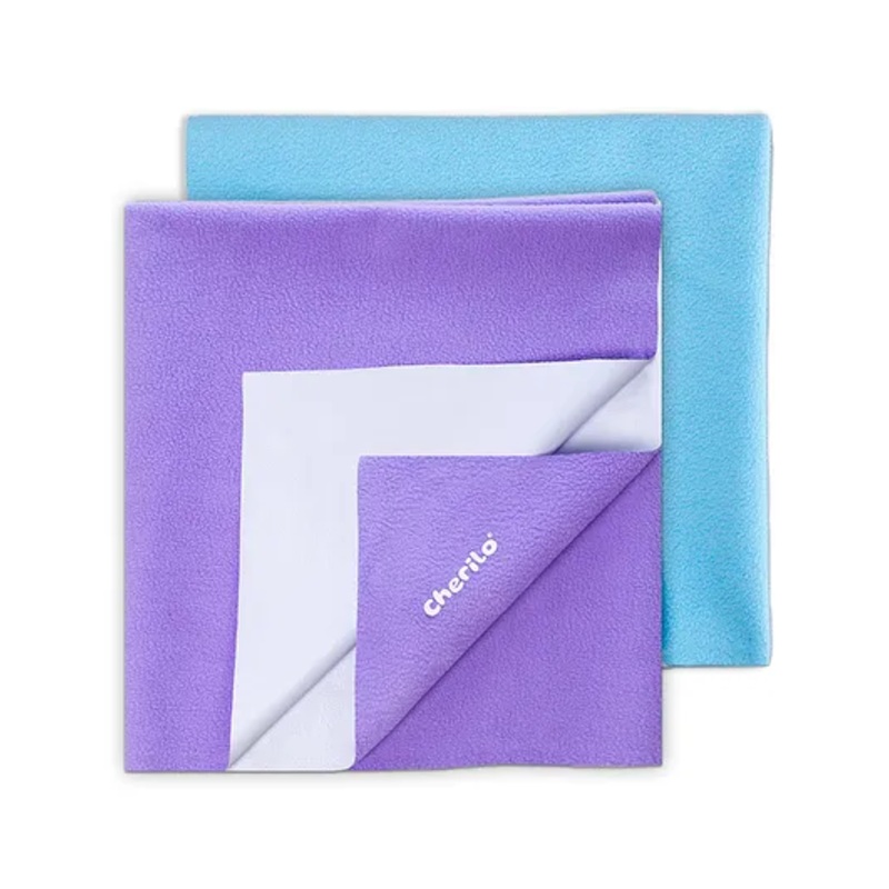 Cherilo Waterproof Baby Bed Protector Sheet Medium Pack of 2 -Violet & Sky Blue