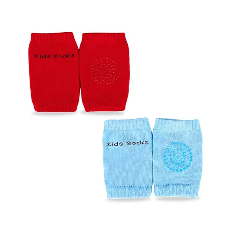 Chinmay Kids Knee Pads with Anti-Slip Padded Stretchable Elastic Cotton Soft Comfortable Pack of 2 – Red & Sky Blue