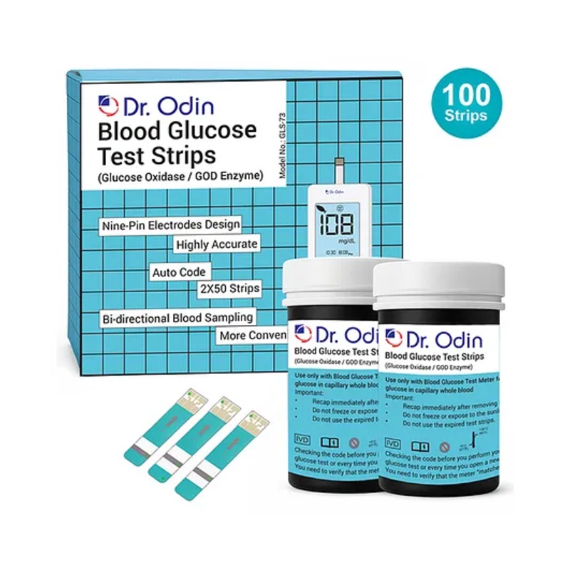 Dr. Odin GLS-73 GOD Blood Glucose Test Strips, For Self testing Sugar Levels With GOD Monitoring System (100 Count)